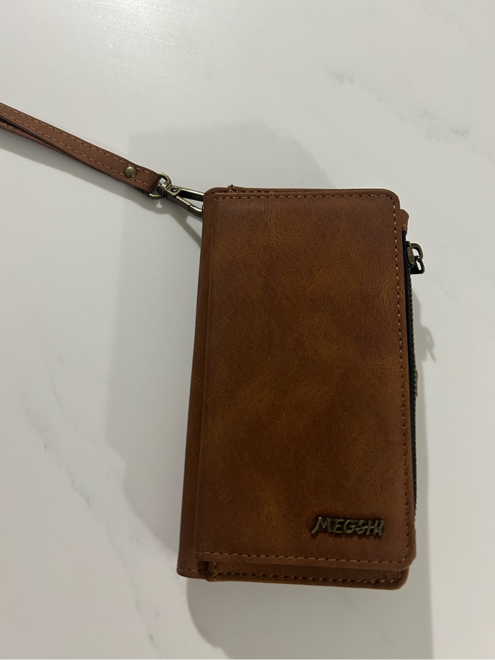 Men's Tan Leather-Look Phone Case Wristlet